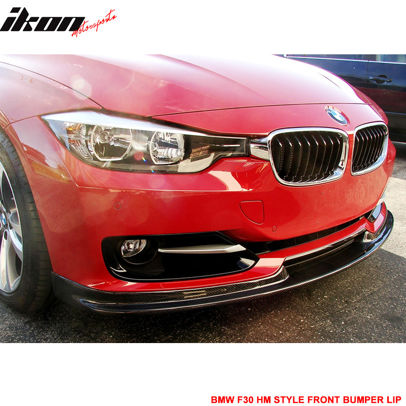 Fits 12-15 BMW F30 3-Series 4Dr HM Style Front Bumper Lip - Matte Carbon Fiber