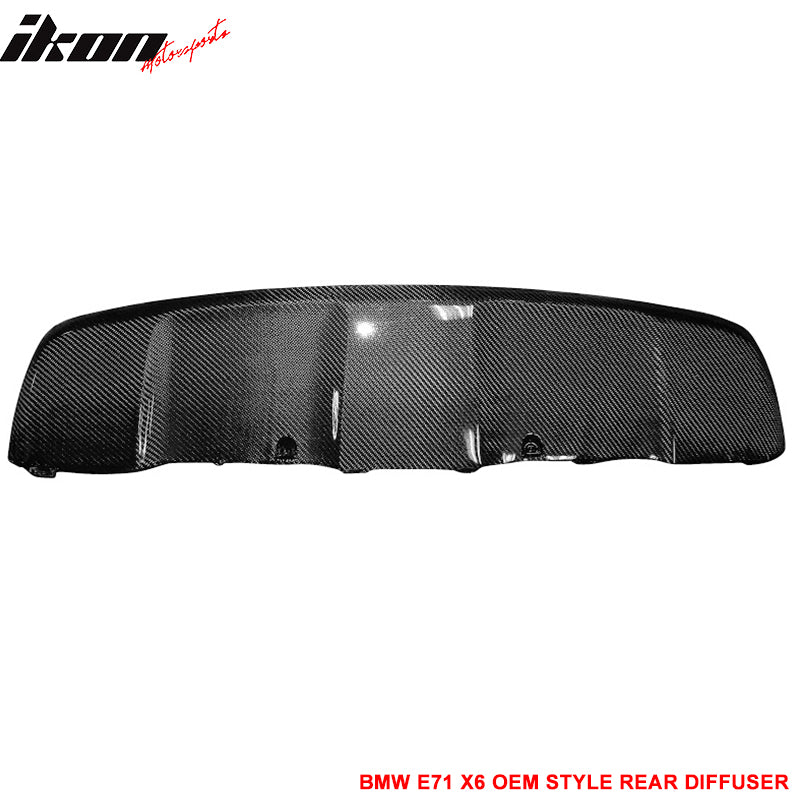 IKON MOTORSPORTS, Matte Carbon Fiber Rear Diffuser Compatible With 2008-2014 BMW E71 X6, Factory Style Rear Bumper Lip, 2009 2010 2011 2012 2013