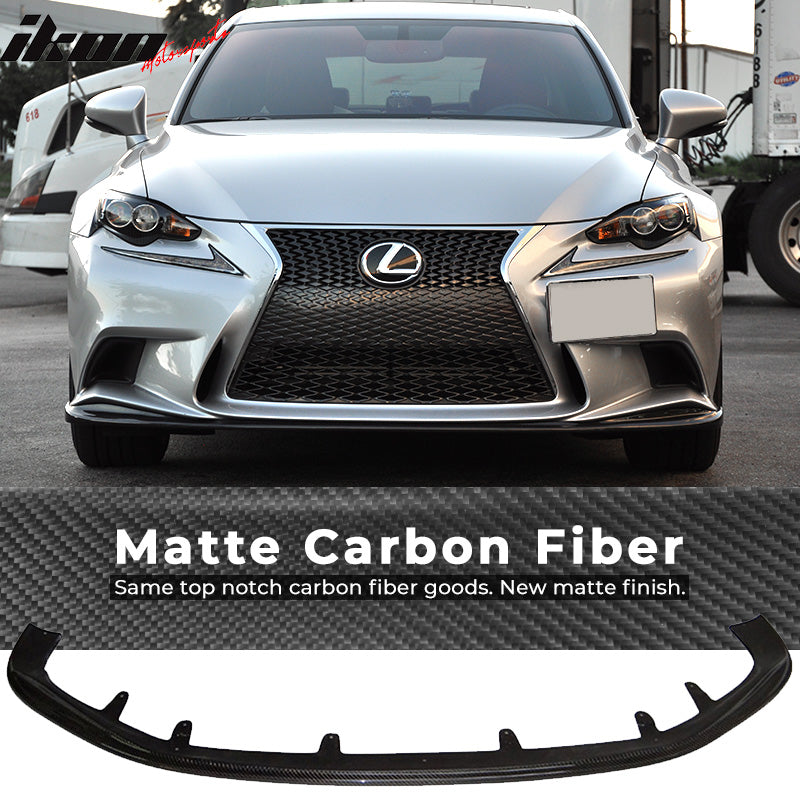 IKON MOTORSPORTS, Matte Carbon Fiber Front Bumper Lip Compatible With 2013-2015 Lexus IS250 IS350 IS300h F-Sport, SK Style Front Lip Spoiler, 2014