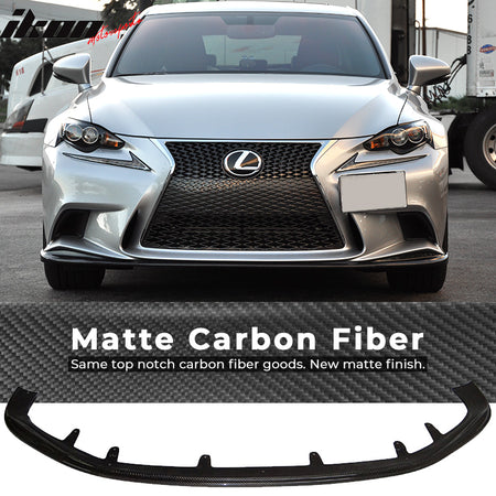 IKON MOTORSPORTS, Matte Carbon Fiber Front Bumper Lip Compatible With 2013-2015 Lexus IS250 IS350 IS300h F-Sport, SK Style Front Lip Spoiler, 2014