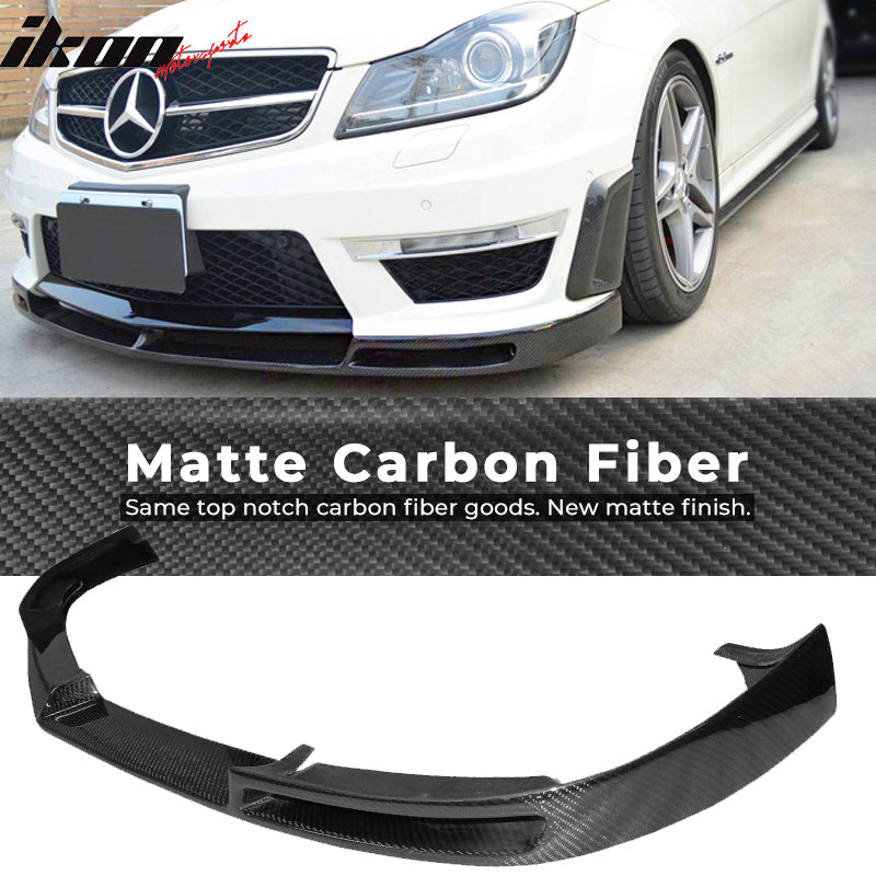 Fits 12-14 Mercedes W204 C63 AMG V Style Front Bumper Lip Matte Carbon Fiber