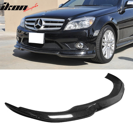 IKON MOTORSPORTS, Matte Carbon Fiber Front Bumper Lip Compatible With 2008-2011 Mercedes-Benz W204, C-Class CS Style Front Lip Spoiler, 2009 2010