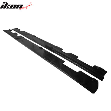 IKON MOTORSPORTS, Matte Carbon Fiber Side Skirts Compatible With 2010-2013 Mercedes-Benz W212, E-Class Sedan RZ Style Side Skirt Extension Rocker Panel 2PC, 2011 2012