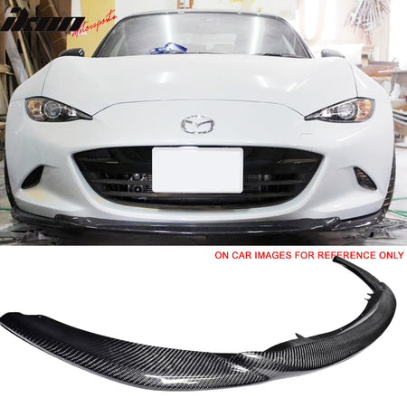 IKON MOTORSPORTS, Matte Carbon Fiber Front Bumper Lip Compatible With 2016-2017 Mazda MX-5 MX5 Miata ND5RC, GV Style Front Lip Spoiler