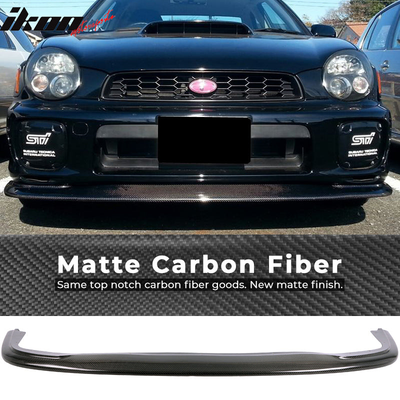 IKON MOTORSPORTS, Matte Carbon Fiber Front Bumper Lip Compatible With 2001-2002 Subaru WRX STI, DP Style Front Lip Spoiler