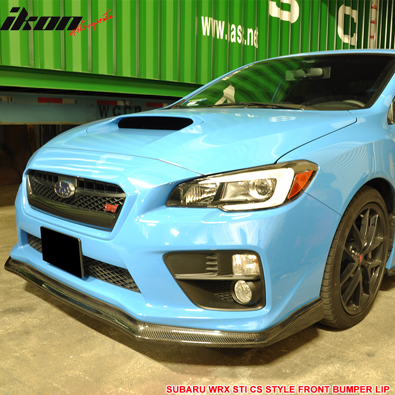 IKON MOTORSPORTS, Matte Carbon Fiber Front Bumper Lip Compatible With 2015-2017 Subaru WRX STI, 4DR CS Style Front Lip Spoiler, 2016 2017