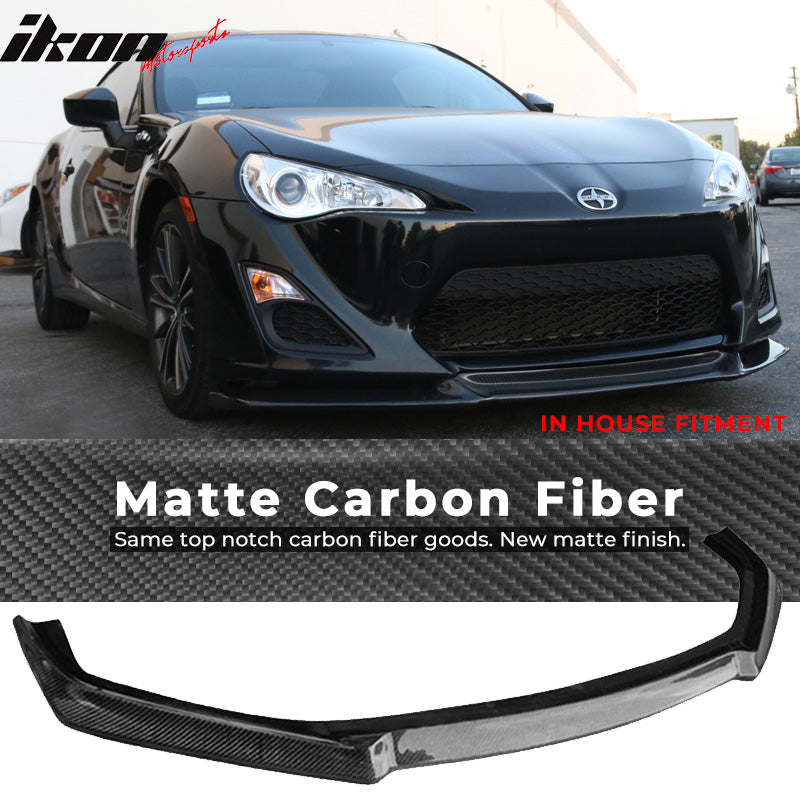 IKON MOTORSPORTS, Matte Carbon Fiber Front Bumper Lip Compatible With 2013-2016 Scion FRS GT86, CS Style Front Lip Spoiler, 2014 2015