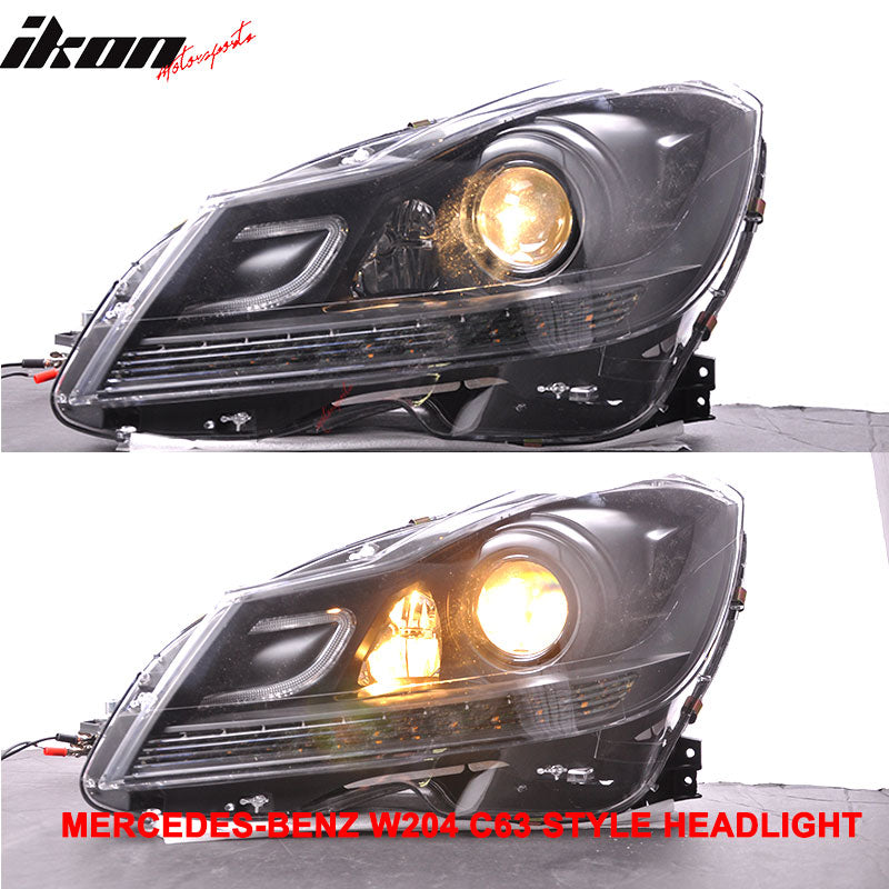 Fits 12-14 W204 C-Class Black Series Carbon Fiber Hood + Projector DRL Headlight