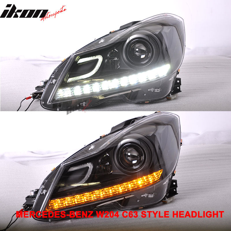 Fits 12-14 W204 C-Class Black Series Carbon Fiber Hood + Projector DRL Headlight