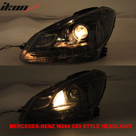 Fits 12-14 W204 C-Class Black Series Carbon Fiber Hood + Projector DRL Headlight