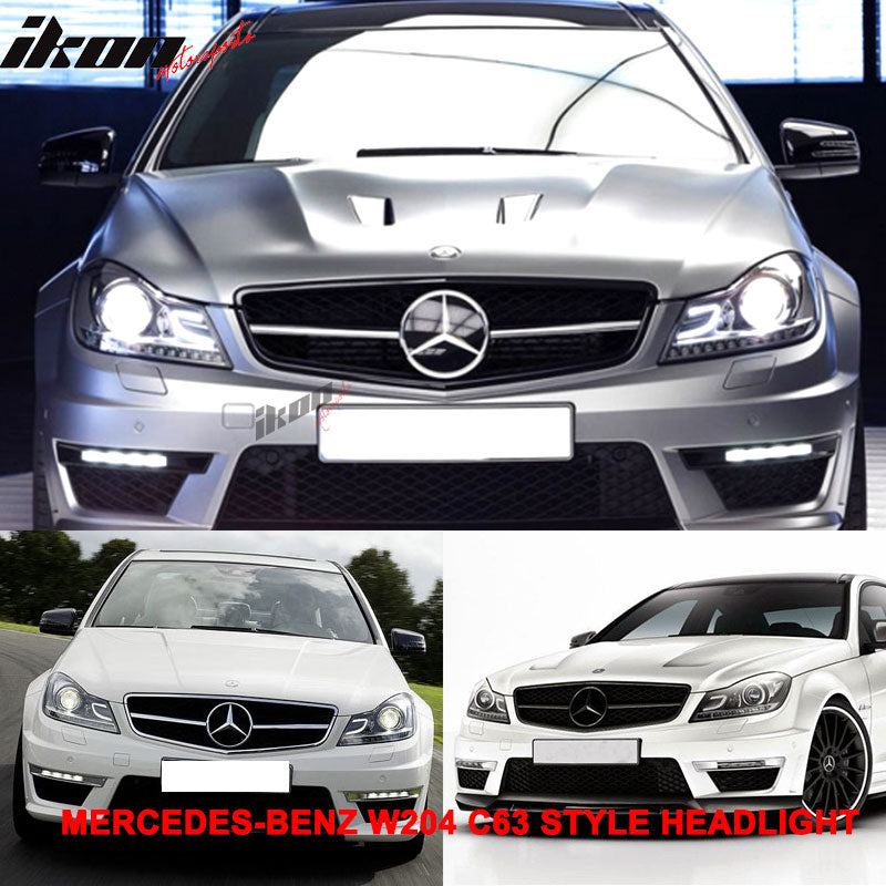 Fits 12-14 W204 C-Class Black Series Carbon Fiber Hood + Projector DRL Headlight