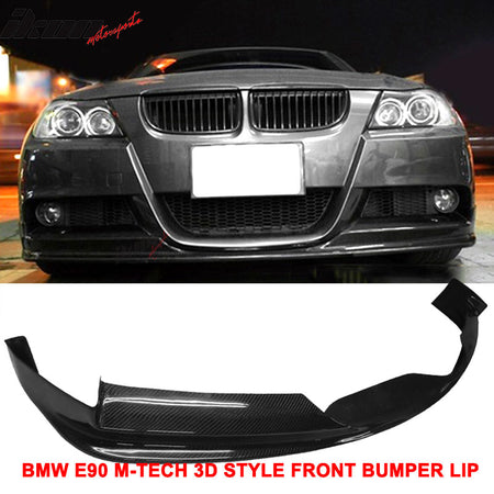 IKON MOTORSPORTS, Matte Carbon Fiber Front Bumper Lip Compatible With 2005-2008 BMW E90, M-Tech M-Sport 3D Style Front Lip Spoiler, 2006 2007