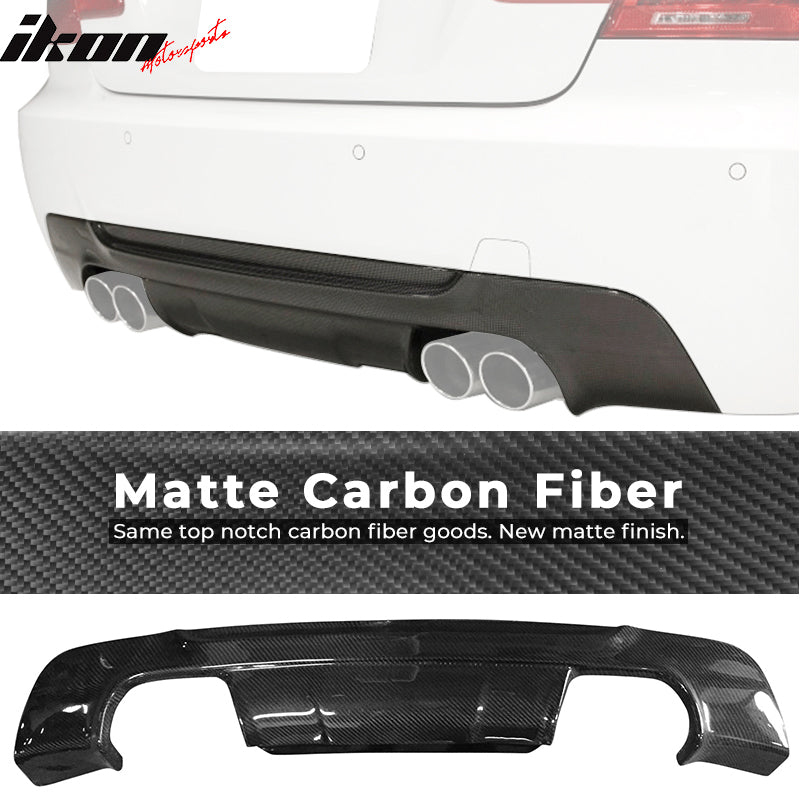 IKON MOTORSPORTS, Matte Carbon Fiber Rear Diffuser Compatible With 2007-2013 BMW E92, M-Tech M Sport 3D Style Rear Bumper Lip, 2008 2009 2010 2011 2012