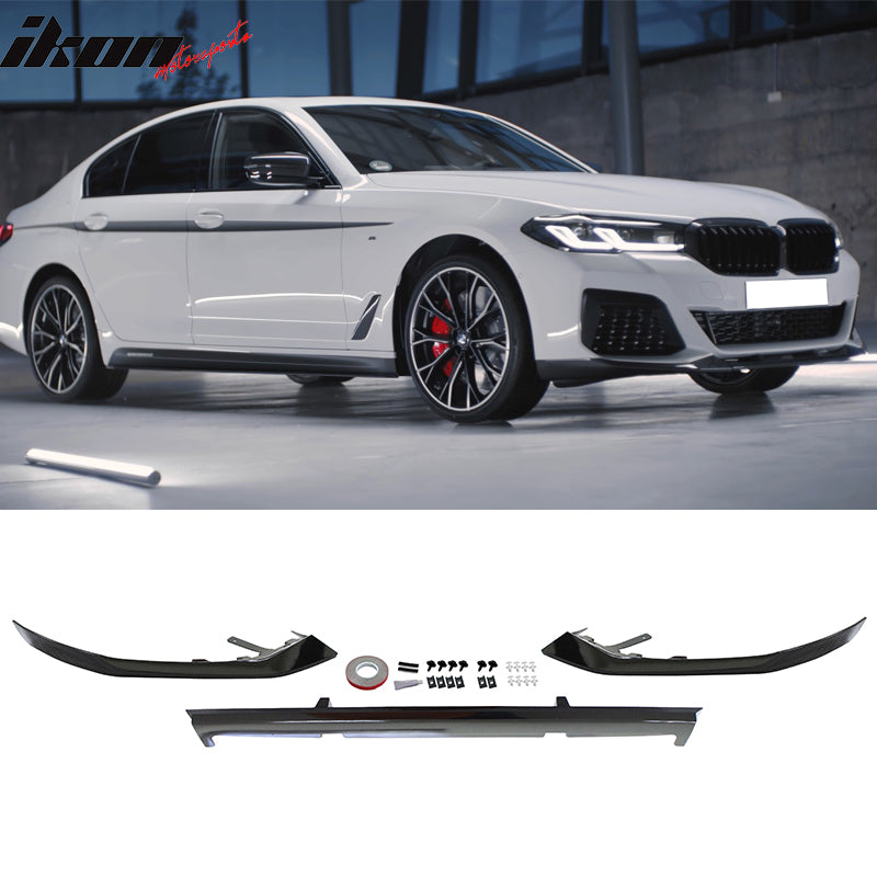 IKON MOTORSPORTS, Rear Diffuser & Front Bumper Lip & Side Skirts Compatible With 2021-2023 BMW G30 G31 LCI 5-Series M550i, 2PCS MP Style Side Skirt&3PCS Front&Rear Bumper Lip Diffuser Type 1 MP Style