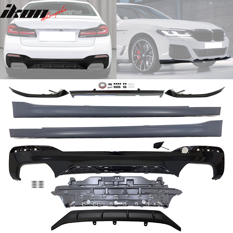 Fit 2021-2023 BMW G30 G31 M550i Rear Diffuser+Front Bumper Lip+Side Sk