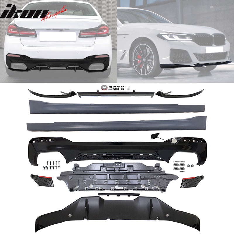 Fits 2021-2023 G30 G31 Rear Diffuser Type 2+Front Bumper Lip+Side Skir