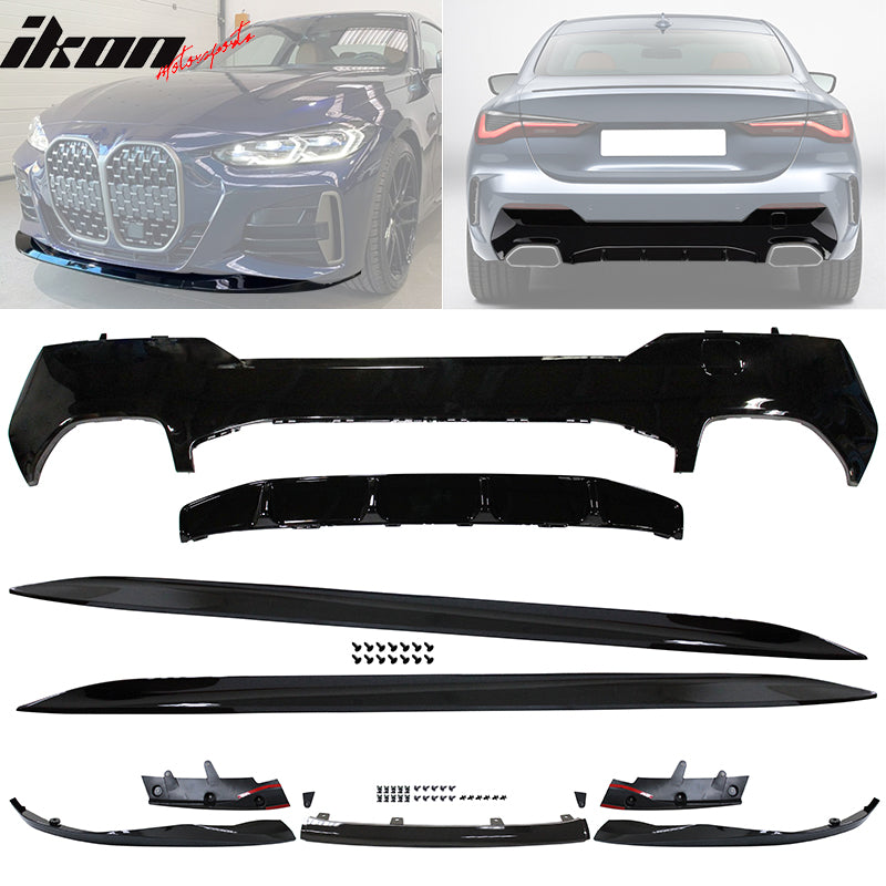 2021-2023 BMW G22 G23 4-Series Gloss Black Front Rear Lip + Side Skirt