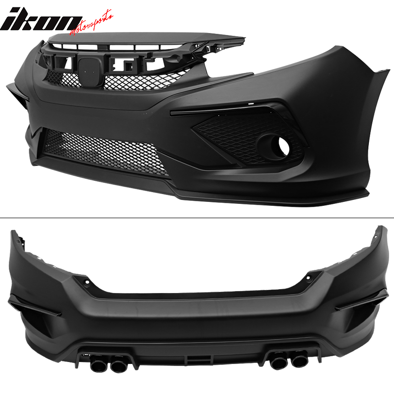 Fits 16-21 Honda Civic Concept Style Front + Rear Bumper Cover + Side Skirts