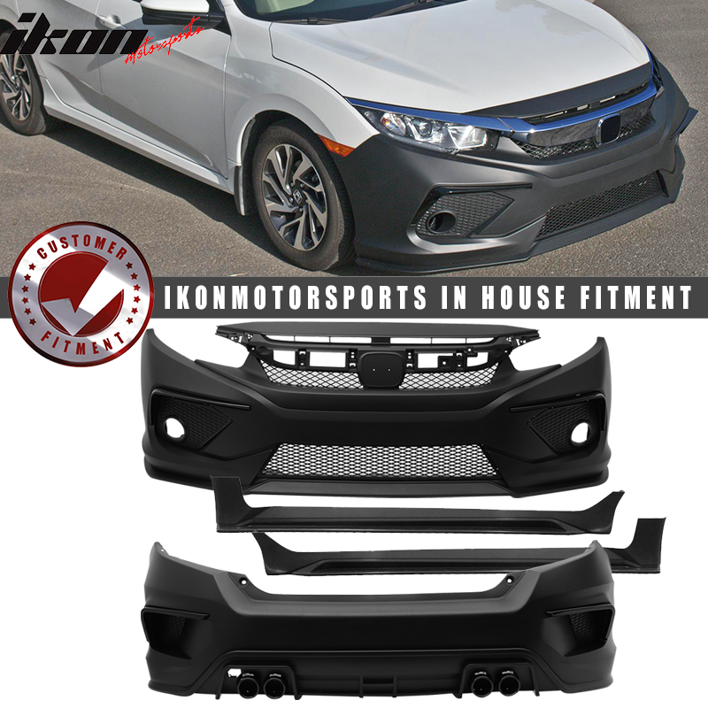 2016-2021 Honda Civic Sedan Front + Rear Bumper Cover + Side Skirts