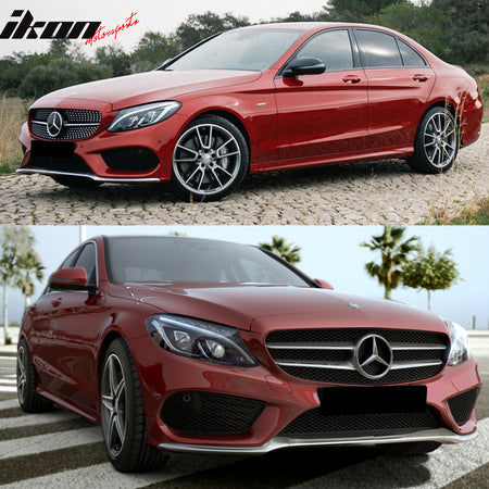 Full Body Kit Compatible With 2015-2017 BENZ W205, AMG Front Rear Bumper Cover Guard With PDC Side Skirts Grille PP by IKON MOTORSPORTS, 2016