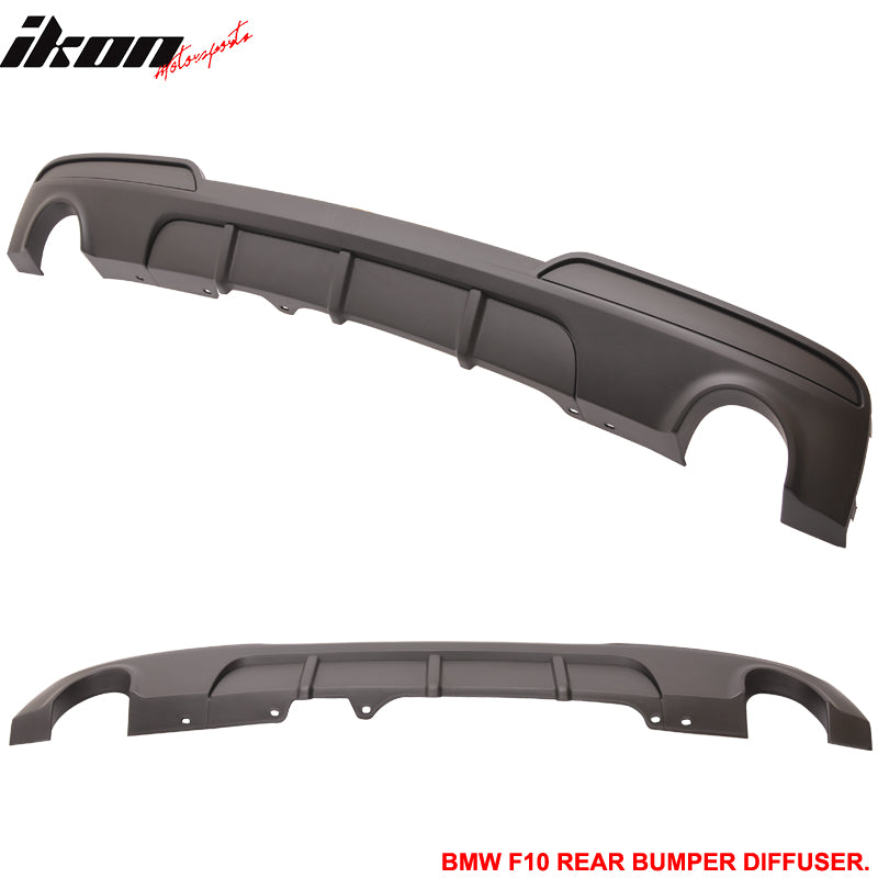 IKON MOTORSPORTS, Rear Diffuser Compatible With 2011-2016 F10 5 Series 535I 4Dr MP Rear Bumper Lip Diffuser Dual Outlet Polypropylene PP