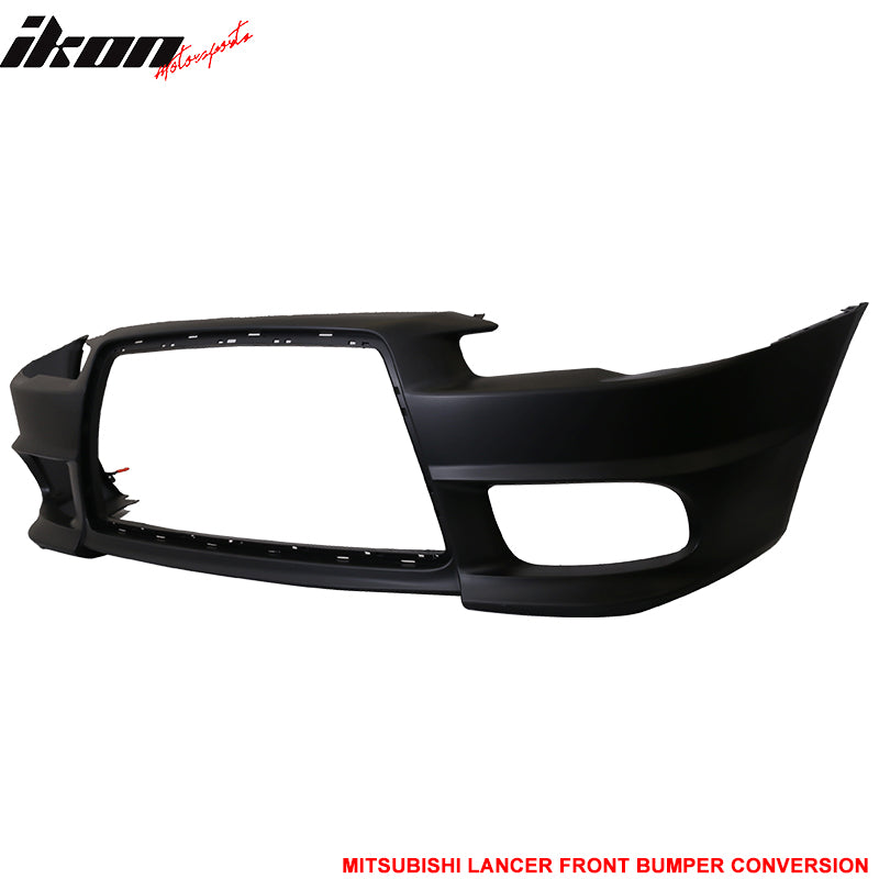 Fits 08-15 Lancer EVO Front Bumper Conversion + Grille Fog Cover 2Pc