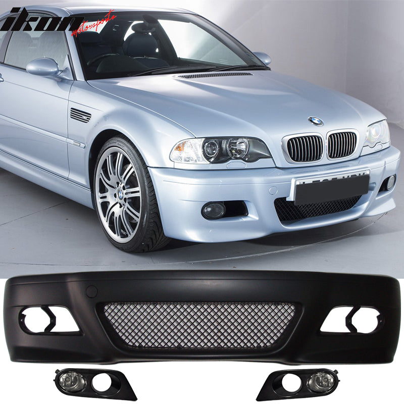 Fits 99-06 E46 2Dr M3 PP Front Bumper + Fog Light Cover + Fog Lamp