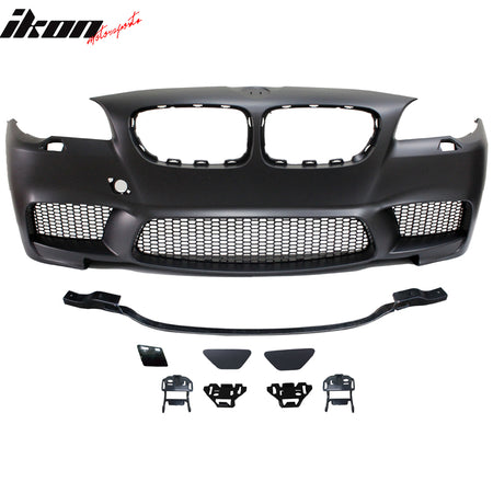 Front Bumper Cover Compatible With 2011-2016 5 Series F10, 4Dr M5 Style Front Bumper Conversion Guard PP Polypropylene by IKON MOTORSPORTS, 2012 2013 2014 2015