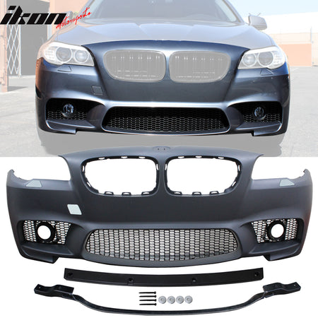 Bumper Conversion Compatible With 2014-2016 BMW F10 LCI, M5 Style Front Bumper W/ Fog Lights & Foglights Cover & Rear Bumper Kits By IKON MOTORSPORTS