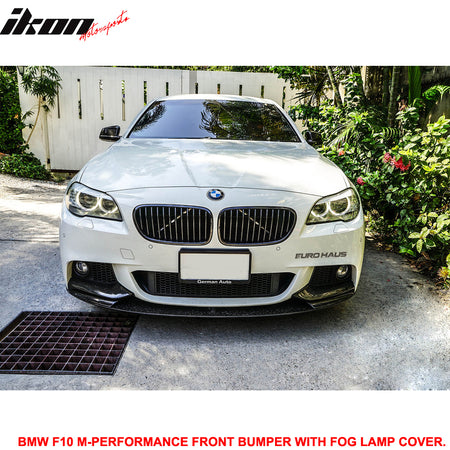 Front Bumper Compatible With 2011-2016 BMW 5 Series F10, M-Performance Style Unpainted PP Polypropylene Front Bumper Cover Conversion Replacement by IKON MOTORSPORTS, 2012 2013 2014 2015