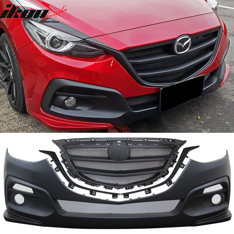 2014-2016 Mazda 3 KS Style Unpainted Front Bumper Conversion W/ Grille