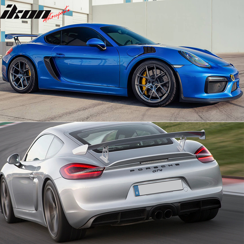 IKON MOTORSPORTS, Front Bumper Cover + Front Fenders + Rear Bumper Diffuser Compatible With 2014-2016 Porsche 981 Cayman&2013-2016 Porsche Boxster, GT4 Style Bumper Conversion+ GT2-RS Style Fenders