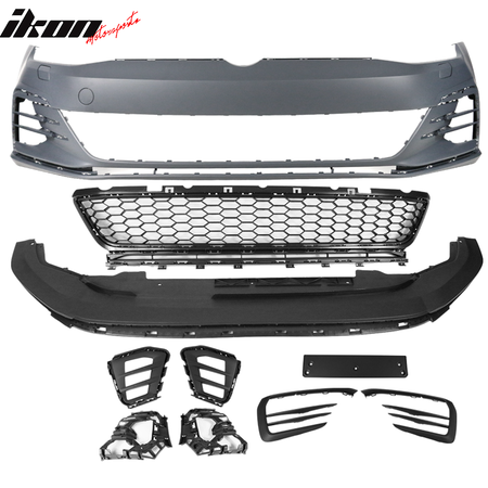 Fits 17-19 VW Golf MK7 7.5 GTI Style Front Bumper Cover w/ Fog Lights Grille