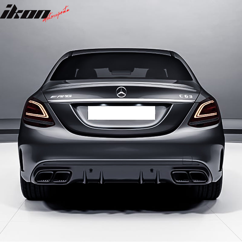 Fits 15-19 Benz W205 C63 AMG Style Front Rear Bumper w/ Muffler Tips Side Skirts