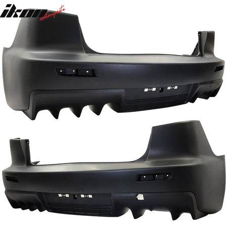 IKON MOTORSPORTS Rear Bumper Cover Compatible With 2008-2015 Mitsubishi Lancer EVO PP Rear Bumper Conversion Single Outlet