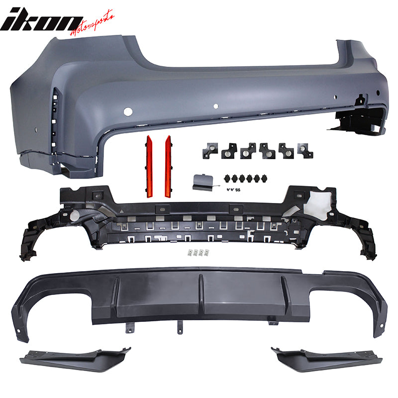 Fits 19-23 BMW G20 M3 Style Bumper Cover for Retangular Tip +Side Skirt w/ Light