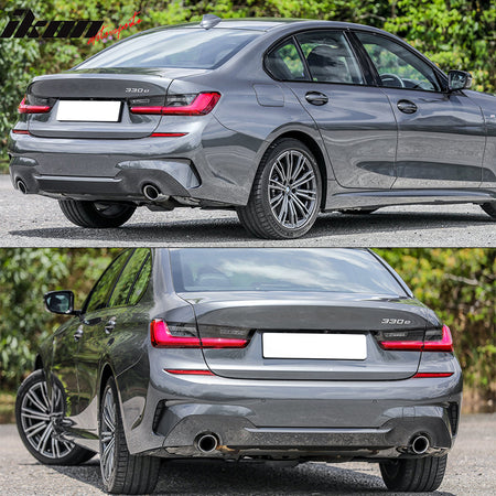 IKON MOTORSPORTS, Rear Bumper Cover Compatible With 2019-2022 BMW 3 Series G20 Sedan 4-Door With Sensor Holes, M-Tech Style Unpainted Black Rear Bumper Conversion Guard 51128099904 51128099905, 2020