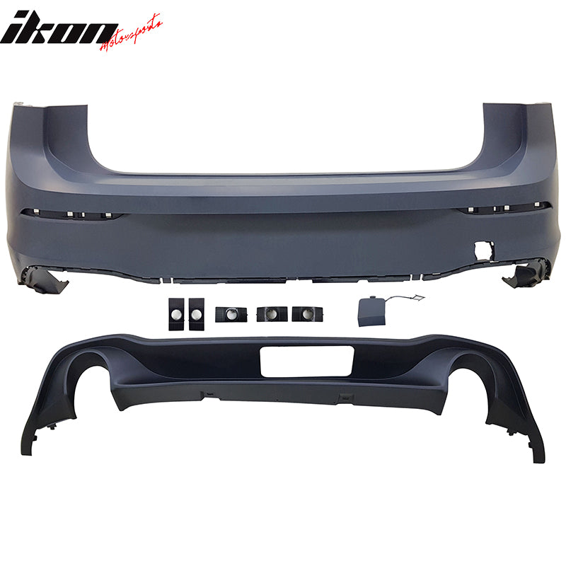 IKON MOTORSPORTS, Rear Bumper Cover Compatible With 2022-2024 Volkswagen Golf GTI MK8, GTI Style Rear Bumper Guard Conversion w/ Diffuser Lip Spoiler Bodykit