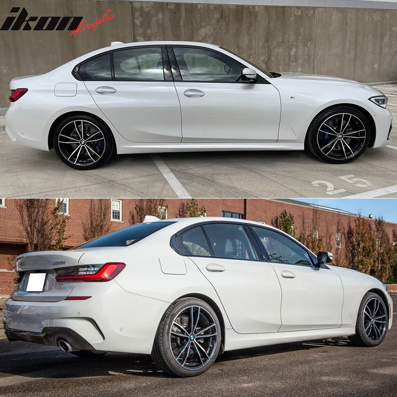 IKON MOTORSPORTS, Side Skirts Compatible With 2019-2023 BMW 3 Series G20 Sedan 4-Door, M-Tech Style Rocker Panel Diffusers Lips Pair, 2020 2021