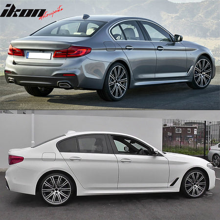 IKON MOTORSPORTS, Side Skirts Compatible With 2017-2023 BMW 5 Series G30, Rocker Panel Extension Body Kit Replacement