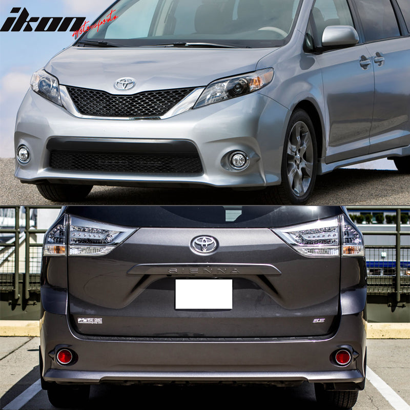 Full Body Kit Compatible With 2011-2017 Toyota Sienna, SE Style Unpainted Black PP Front And Rear Bumper Upper Lower Grille Right Left Fog Bezel Dam Chin Diffuser by IKON MOTORSPORTS, 2012 2013