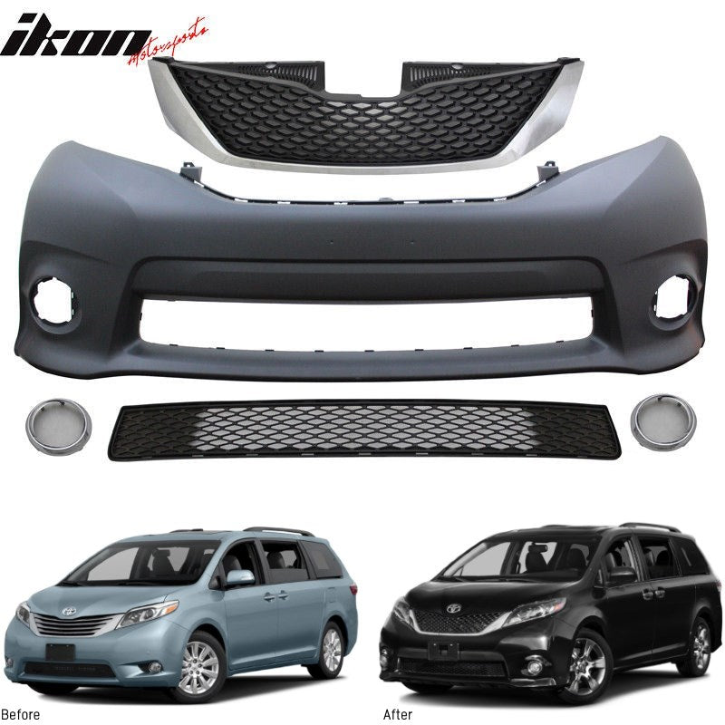 Fits 11-17 Sienna SE PP Front Bumper Guard Conversion & Reflector