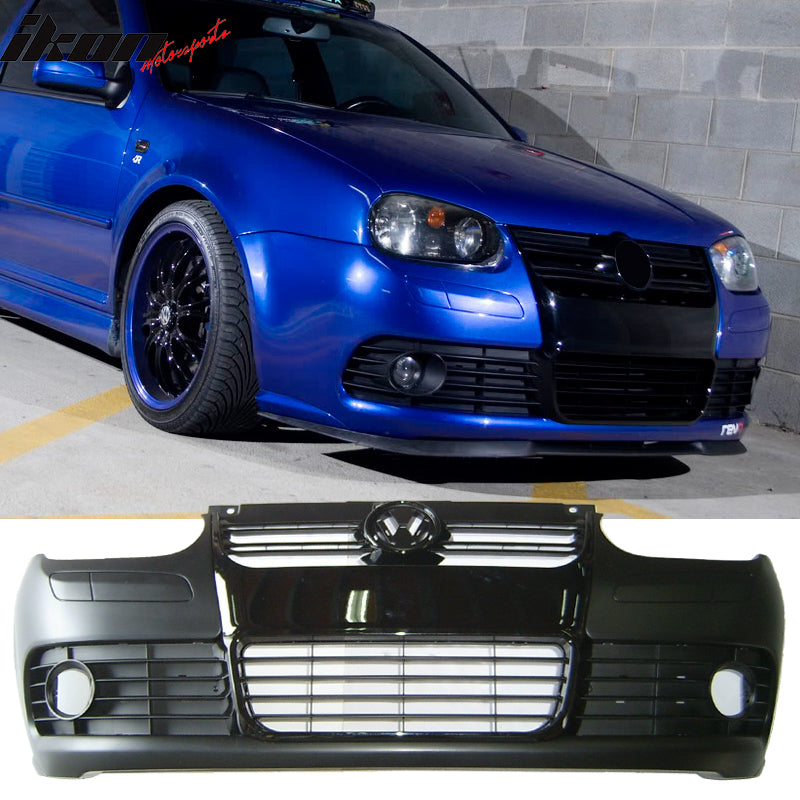 Front Bumper Conversion Compatible With 1999-2004 VW Golf MK4, R32 Style Unpainted PP Front Bumper With Foglight Lamp Aftermarket Replacement Parts by IKON MOTORSPORTS, 2000 2001 2002 2003