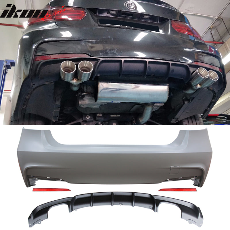 2012-2018 BMW F30 3 Series MP Style Diffuser Twin Muffler Rear Bumper