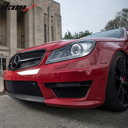 IKON MOTORSPORTS, Front Bumper Lip Compatible With 2012-2014 Mercedes-Benz W204 C204 C63AMG Sedan Coupe, Matte Carbon Fiber Factory Style Front Lip Spoiler Wing Chin Splitter, 2013