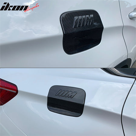 IKON MOTORSPORTS Side Oil Cap Cover Trim, Compatible with 2016-2019 BMW X6 F16 X6M F86, Real Carbon Fiber CF Side Oil Fuel Tank Cap Cover Trim