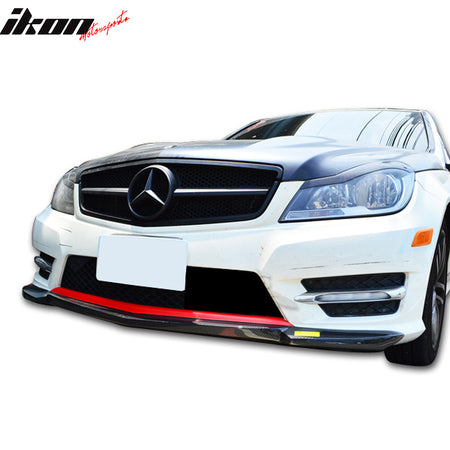 IKON MOTORSPORTS, Front Bumper Lip & Red Line Compatible With 2012-2014 Mercedes-Benz W204 Sedan , Matte Carbon Fiber IKON Style Front Lip Spoiler Wing Chin Splitter, 2013