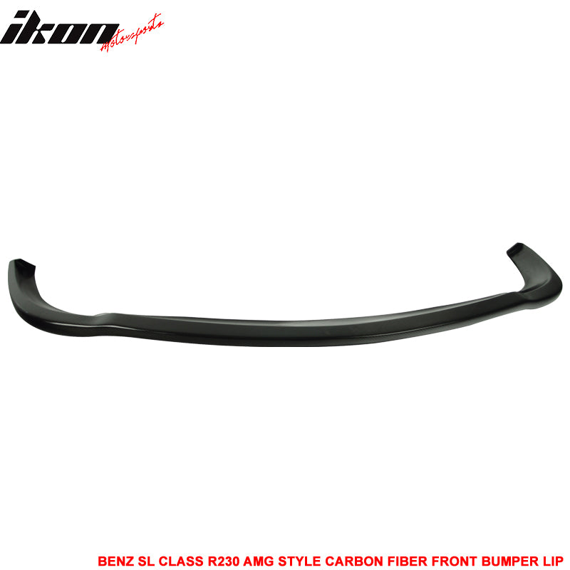 IKON MOTORSPORTS, Front Bumper Lip Compatible With 2003-2006 Mercedes-Benz SL Class R230 SL55 AMG , Matte Carbon Fiber AMG Style Front Lip Spoiler Wing Chin Splitter, 2004 2005