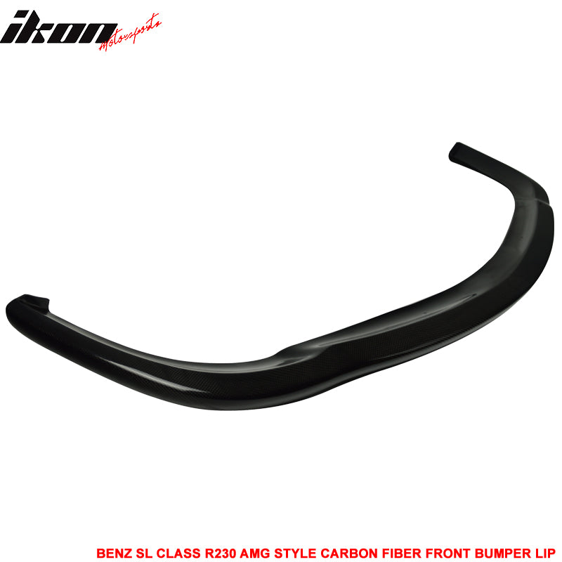 IKON MOTORSPORTS, Front Bumper Lip Compatible With 2003-2006 Mercedes-Benz SL Class R230 SL55 AMG , Matte Carbon Fiber AMG Style Front Lip Spoiler Wing Chin Splitter, 2004 2005