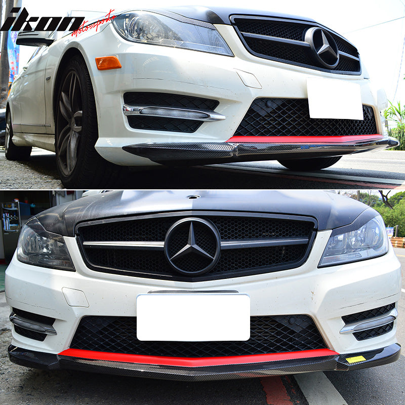 IKON MOTORSPORTS, Front Bumper Lip Compatible With 2012-2014 W204 Sedan , Matte Carbon Fiber IKON Style Front Lip Spoiler Wing Chin Splitter, 2013